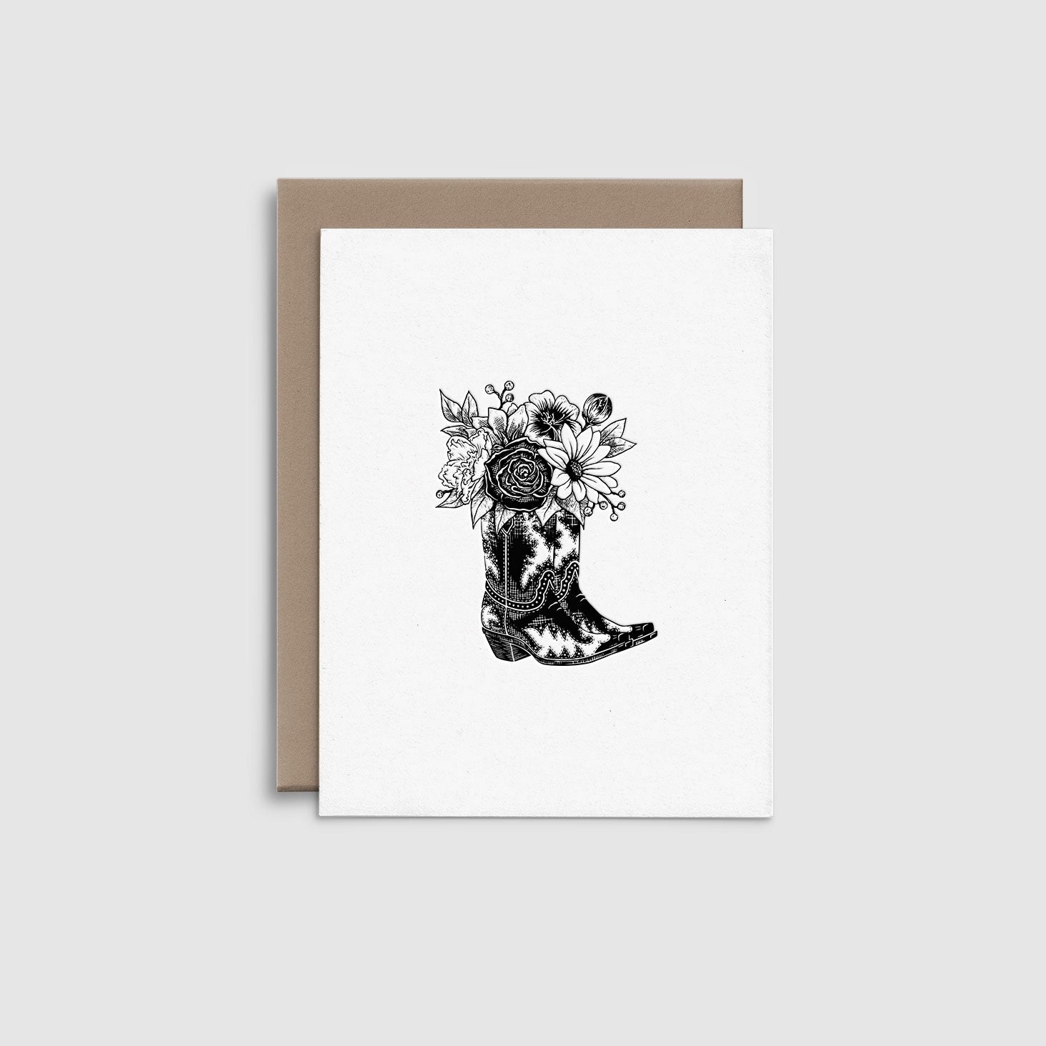 Cowboy Boots with Flowers - Letterpress Greeting Card